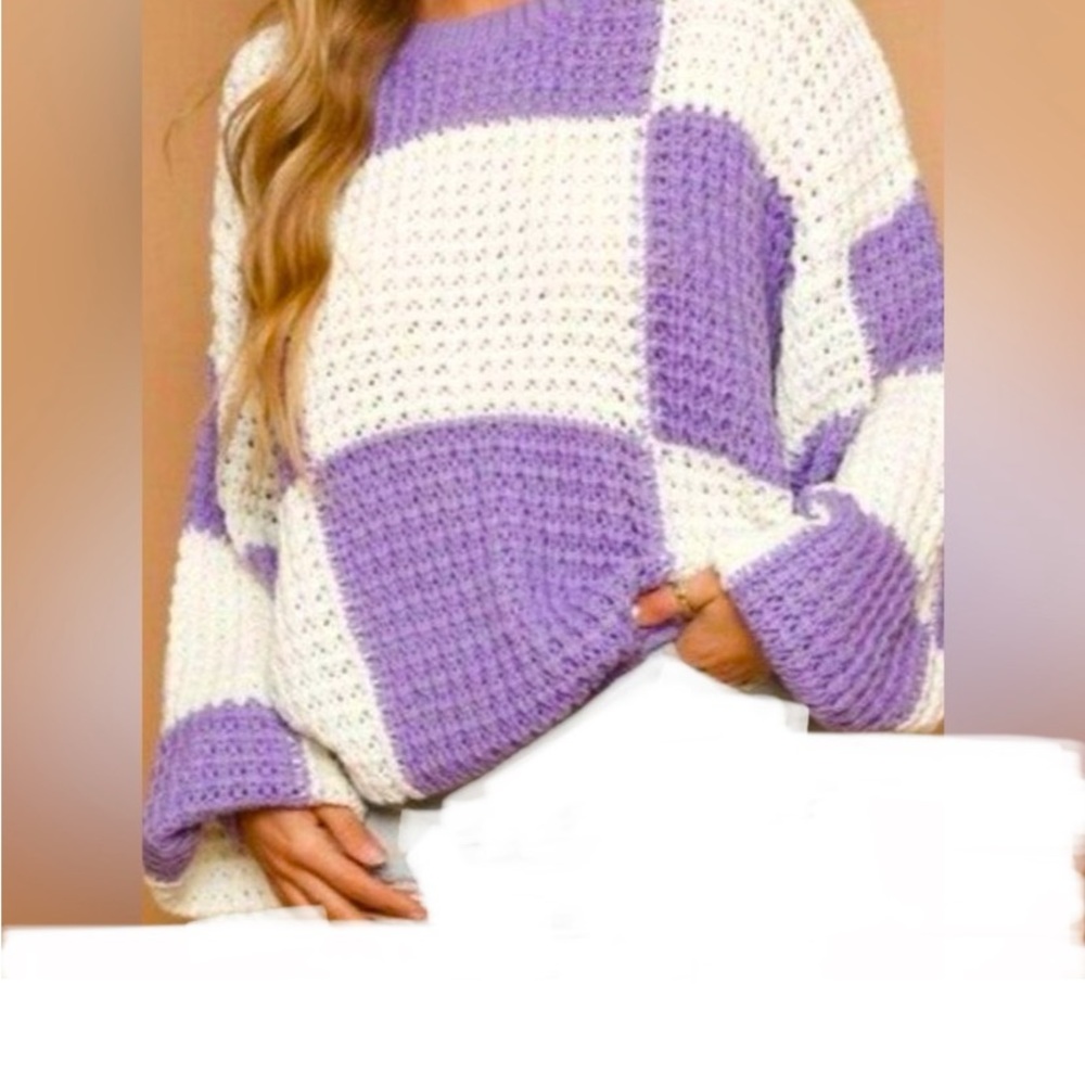 Peach Love Checkered Sweater NWOT